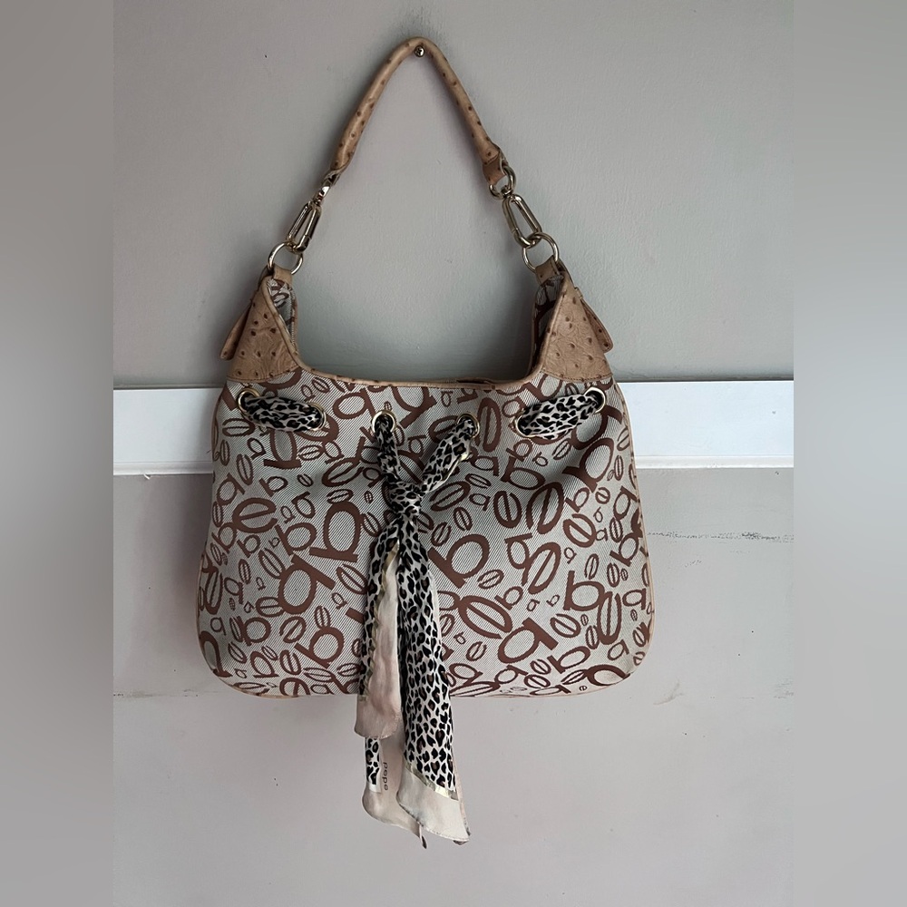 bebe Tan and Brown Patterned Shoulder Bag